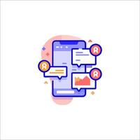 A phone with a chat bubble and a bitcoin icon vector