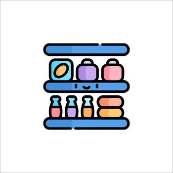 A colorful shelf with various items on it vector