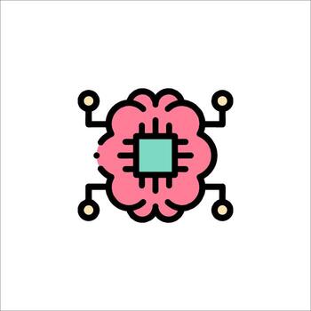 un rosado cerebro con un computadora chip en eso vector