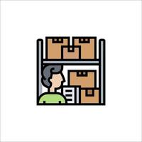 A man is standing in front of a shelf with boxes vector