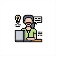 A woman is working on a computer with a light bulb above her head vector