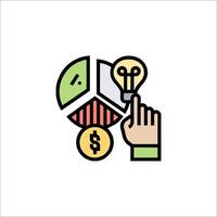 A hand pointing to a pie chart and a dollar sign vector