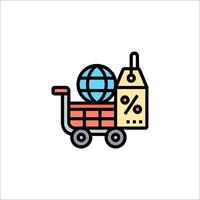 Shopping cart icon with a globe and a price tag vector