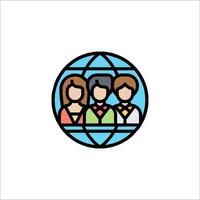 People in a circle with a globe icon vector
