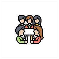 People sitting at a table with a book in front of them vector