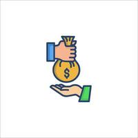 a hand holding a bag of money and a hand giving it to someone vector