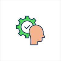 a person's head with gears and a check mark vector
