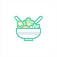 a bowl of food with chopsticks and a fork vector