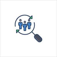 a magnifying glass icon with people in it vector