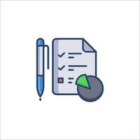 a pen and paper with a check mark and pie chart vector
