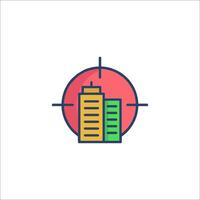 a city skyline icon with a target vector
