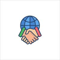 handshake icon with globe and two hands vector