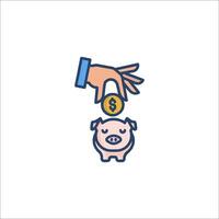 a hand is putting a coin into a piggy bank vector