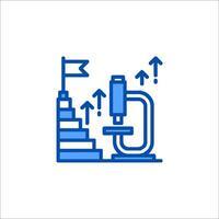 a blue line icon of a microscope and a flag vector