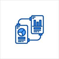 a blue icon of a computer with a bar graph vector