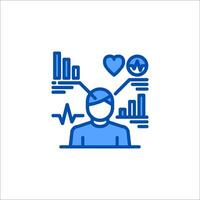 a blue line icon of a man with a heart and a heart rate monitor vector