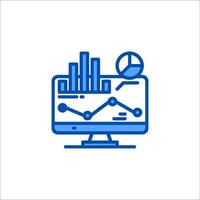 a computer monitor with a graph and a bar chart vector