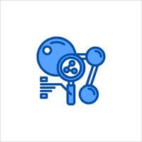 a blue icon of a magnifying glass and a computer vector
