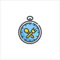A clock with fork and spoon icon vector