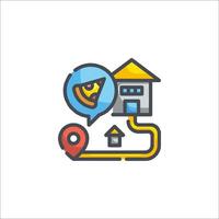 A house with a map and a pizza delivery icon vector