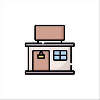 A small building with a sign on it vector