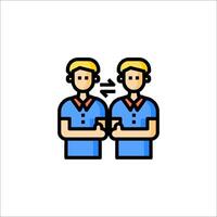 Two people are standing in front of each other, one is holding a sign vector