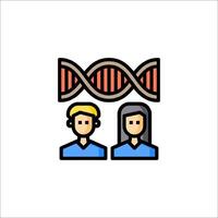 Two people are standing in front of a dna structure vector