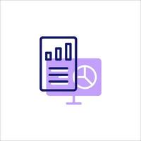 A purple icon of a computer screen with a paper and a clock vector