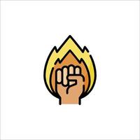 A fist with fire in it, with a flame icon vector