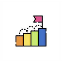 A colorful bar chart with a flag on top vector