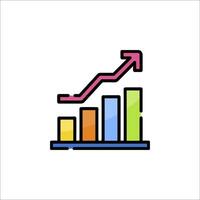 A colorful graph chart icon with an arrow going up vector