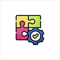 A puzzle piece with a check mark and a gear vector