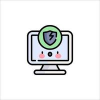 A computer with a shield icon on it vector