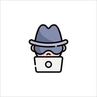 A man wearing a hat and sunglasses is holding a laptop vector