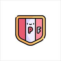 A pink and white shield with the word pf on it vector