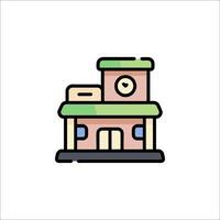 A building icon with a clock on it vector