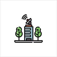 A tower with a satellite antenna on top and trees in the background vector