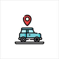 Car icon with map pointer on top of it vector