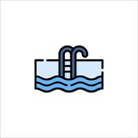 A blue line icon of a ladder in the water vector