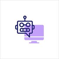 A robot is talking to a computer on a monitor vector