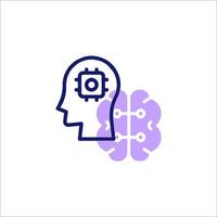 A brain with gears inside it, with a purple outline vector