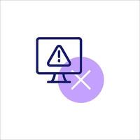 A computer monitor with a warning icon vector