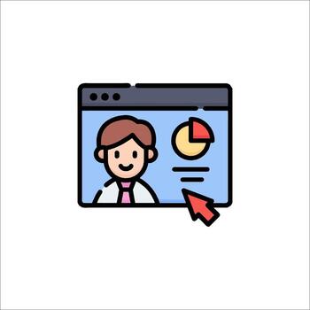 un hombre es señalando a un computadora pantalla con un grafico en eso vector