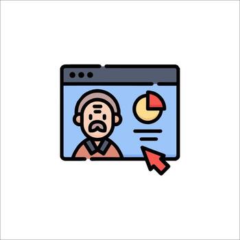 un hombre es mirando a un computadora pantalla con un bar grafico vector