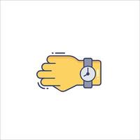 A hand with a watch on it, with a clock on it vector