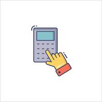 Hand pointing at calculator icon illustration vector