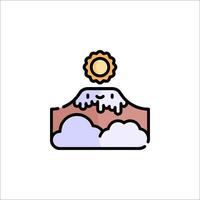 A mountain with clouds and sun icon vector