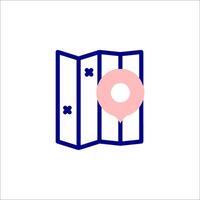 A pink and blue icon of a door with a map vector