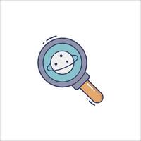 Magnifying glass icon with a planet inside vector