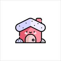 A cute little house with a snowman on top vector